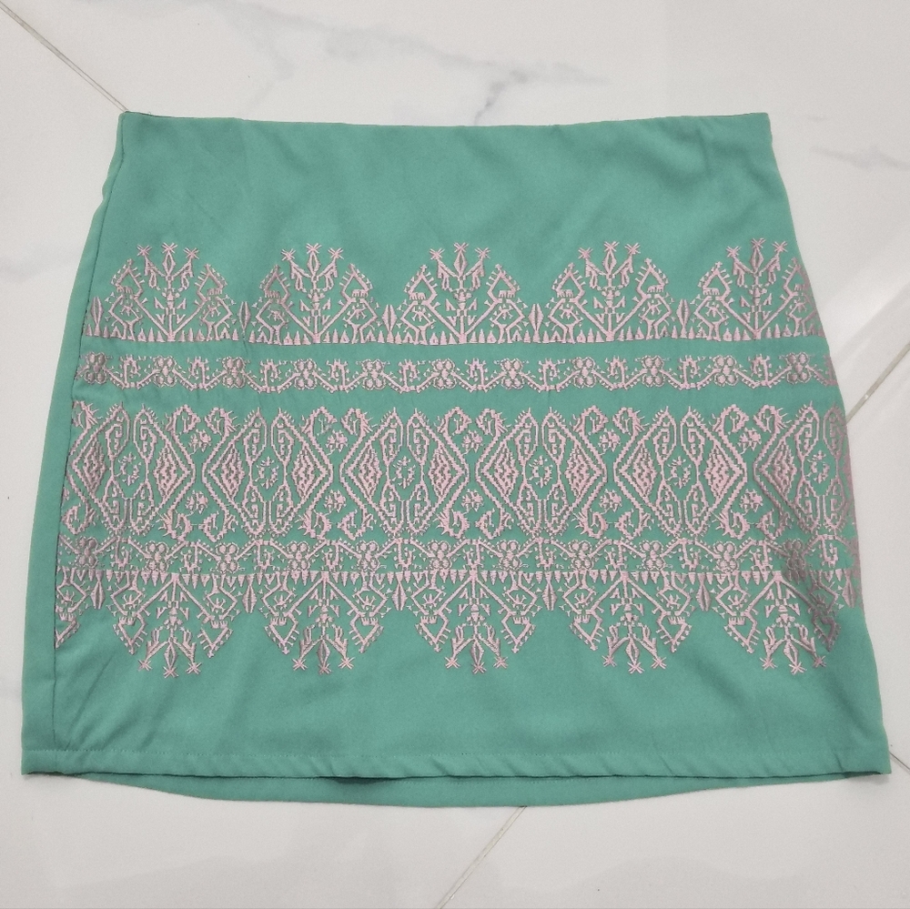 Harper Teal & Pink Embroidered Skirt M